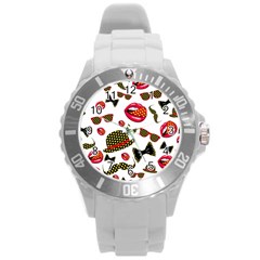 Lip Hat Vector Hipster Example Image Star Sexy Round Plastic Sport Watch (l)