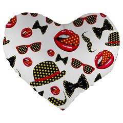 Lip Hat Vector Hipster Example Image Star Sexy Large 19  Premium Heart Shape Cushions by Mariart