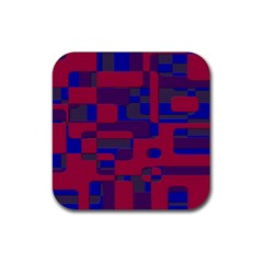 Offset Puzzle Rounded Graphic Squares In A Red And Blue Colour Set Rubber Coaster (square)  by Mariart