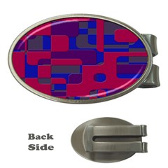 Offset Puzzle Rounded Graphic Squares In A Red And Blue Colour Set Money Clips (oval)  by Mariart