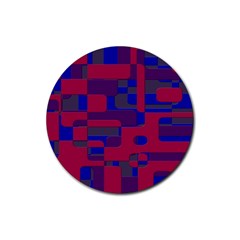 Offset Puzzle Rounded Graphic Squares In A Red And Blue Colour Set Rubber Round Coaster (4 Pack)  by Mariart