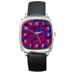 Offset Puzzle Rounded Graphic Squares In A Red And Blue Colour Set Square Metal Watch