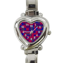 Offset Puzzle Rounded Graphic Squares In A Red And Blue Colour Set Heart Italian Charm Watch by Mariart