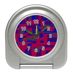 Offset Puzzle Rounded Graphic Squares In A Red And Blue Colour Set Travel Alarm Clocks by Mariart