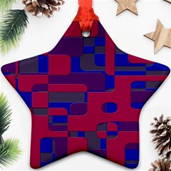 Offset Puzzle Rounded Graphic Squares In A Red And Blue Colour Set Star Ornament (two Sides)