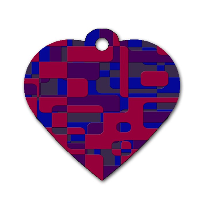 Offset Puzzle Rounded Graphic Squares In A Red And Blue Colour Set Dog Tag Heart (One Side)