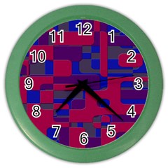 Offset Puzzle Rounded Graphic Squares In A Red And Blue Colour Set Color Wall Clocks by Mariart