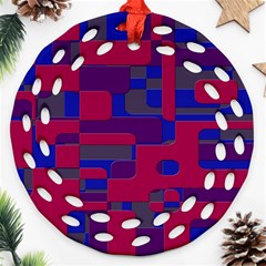 Offset Puzzle Rounded Graphic Squares In A Red And Blue Colour Set Ornament (round Filigree)