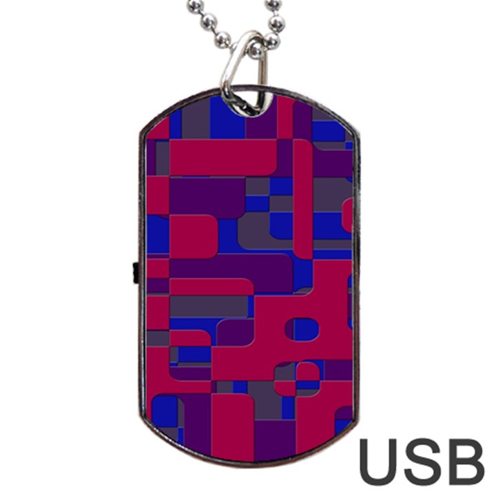 Offset Puzzle Rounded Graphic Squares In A Red And Blue Colour Set Dog Tag USB Flash (Two Sides)