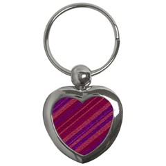 Maroon Striped Texture Key Chains (heart)  by Mariart