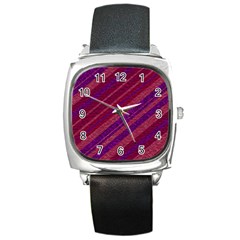 Maroon Striped Texture Square Metal Watch by Mariart