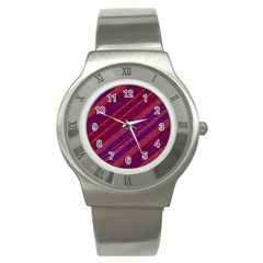 Maroon Striped Texture Stainless Steel Watch by Mariart