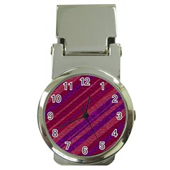 Maroon Striped Texture Money Clip Watches by Mariart