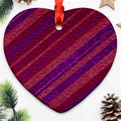 Maroon Striped Texture Heart Ornament (two Sides) by Mariart