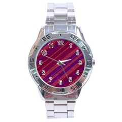 Maroon Striped Texture Stainless Steel Analogue Watch by Mariart