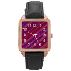 Maroon Striped Texture Rose Gold Leather Watch  by Mariart