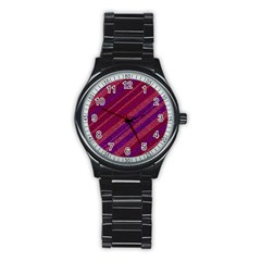 Maroon Striped Texture Stainless Steel Round Watch by Mariart