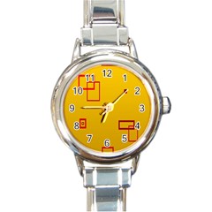 Overlap Squares Orange Plaid Red Round Italian Charm Watch by Mariart