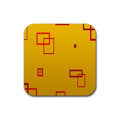 Overlap Squares Orange Plaid Red Rubber Coaster (square) 