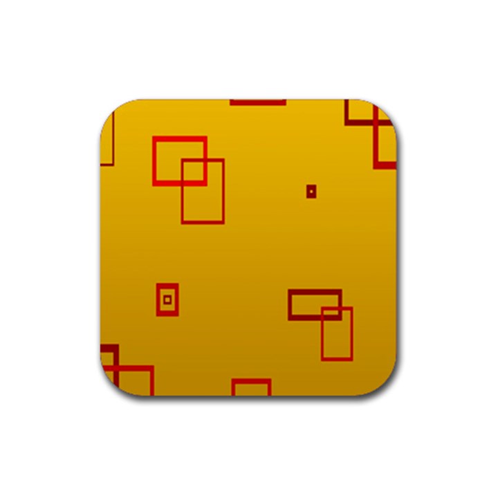 Overlap Squares Orange Plaid Red Rubber Coaster (Square) 