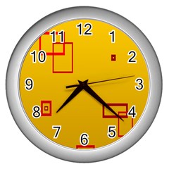 Overlap Squares Orange Plaid Red Wall Clocks (silver) 