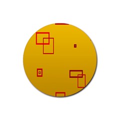 Overlap Squares Orange Plaid Red Rubber Coaster (round) 