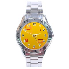 Overlap Squares Orange Plaid Red Stainless Steel Analogue Watch by Mariart