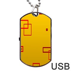 Overlap Squares Orange Plaid Red Dog Tag Usb Flash (two Sides)