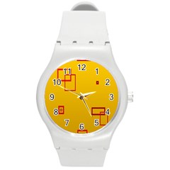 Overlap Squares Orange Plaid Red Round Plastic Sport Watch (m)