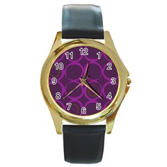 Original Circle Purple Brown Round Gold Metal Watch