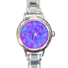 Original Purple Blue Fractal Composed Overlapping Loops Misty Translucent Round Italian Charm Watch by Mariart