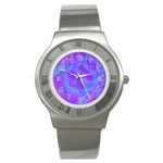 Original Purple Blue Fractal Composed Overlapping Loops Misty Translucent Stainless Steel Watch Front