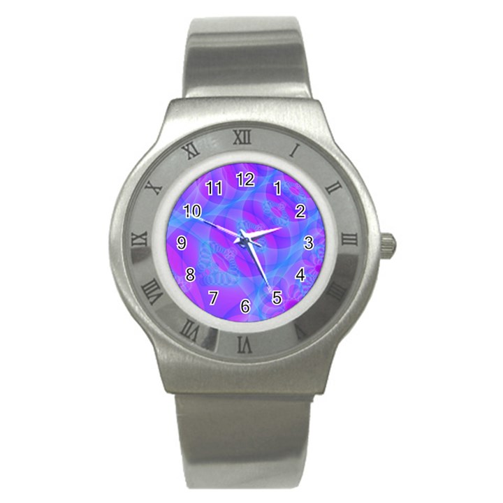 Original Purple Blue Fractal Composed Overlapping Loops Misty Translucent Stainless Steel Watch