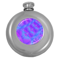 Original Purple Blue Fractal Composed Overlapping Loops Misty Translucent Round Hip Flask (5 Oz) by Mariart