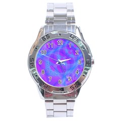 Original Purple Blue Fractal Composed Overlapping Loops Misty Translucent Stainless Steel Analogue Watch by Mariart