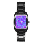 Original Purple Blue Fractal Composed Overlapping Loops Misty Translucent Stainless Steel Barrel Watch Front