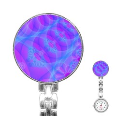 Original Purple Blue Fractal Composed Overlapping Loops Misty Translucent Stainless Steel Nurses Watch by Mariart