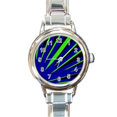 Rays Light Chevron Blue Green Black Round Italian Charm Watch by Mariart