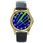 Rays Light Chevron Blue Green Black Round Gold Metal Watch Front