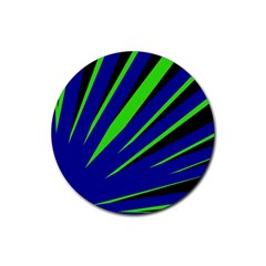 Rays Light Chevron Blue Green Black Rubber Round Coaster (4 Pack) 