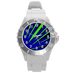 Rays Light Chevron Blue Green Black Round Plastic Sport Watch (l) by Mariart