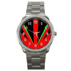 Rays Light Chevron Green Red Black Sport Metal Watch by Mariart