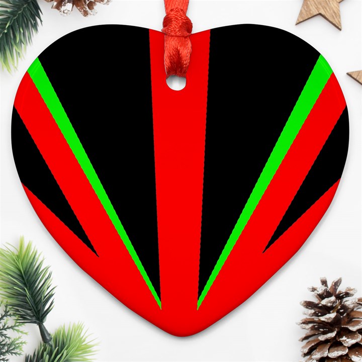 Rays Light Chevron Green Red Black Heart Ornament (Two Sides)