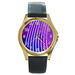 Rays Light Chevron Blue Purple Line Light Round Gold Metal Watch by Mariart