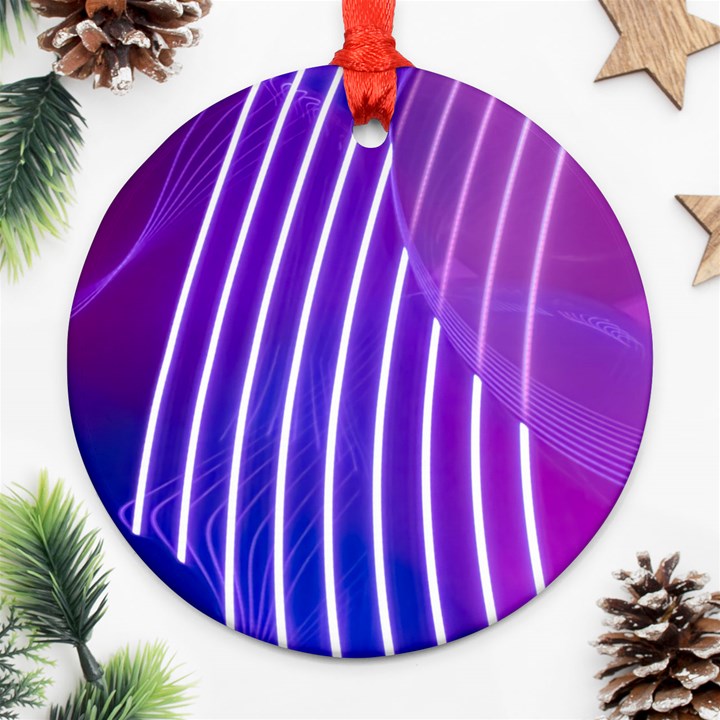 Rays Light Chevron Blue Purple Line Light Round Ornament (Two Sides)