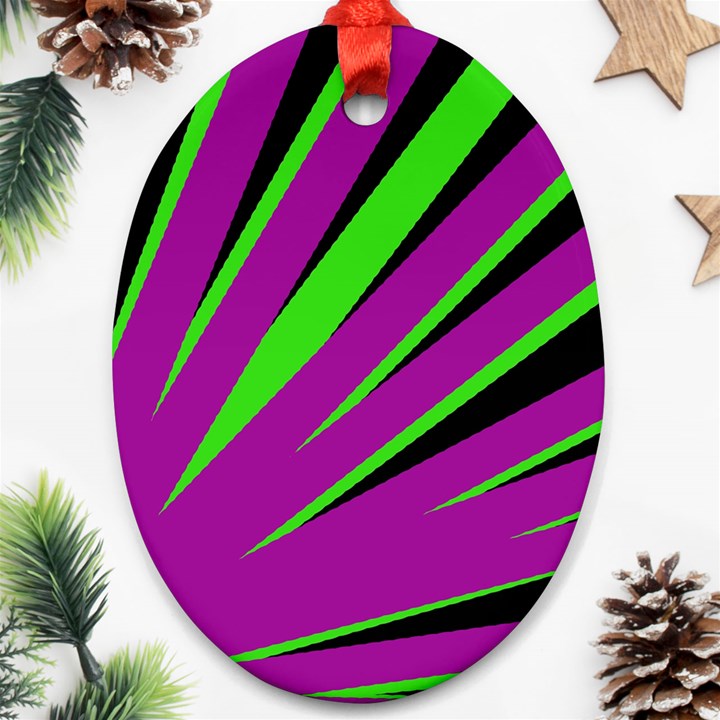 Rays Light Chevron Purple Green Black Ornament (Oval)