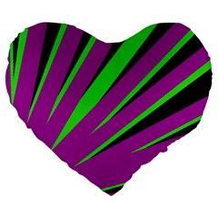 Rays Light Chevron Purple Green Black Large 19  Premium Flano Heart Shape Cushions