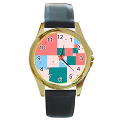 Simple Perfect Squares Squares Order Round Gold Metal Watch