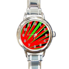 Rays Light Chevron Red Green Black Round Italian Charm Watch by Mariart