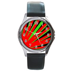 Rays Light Chevron Red Green Black Round Metal Watch